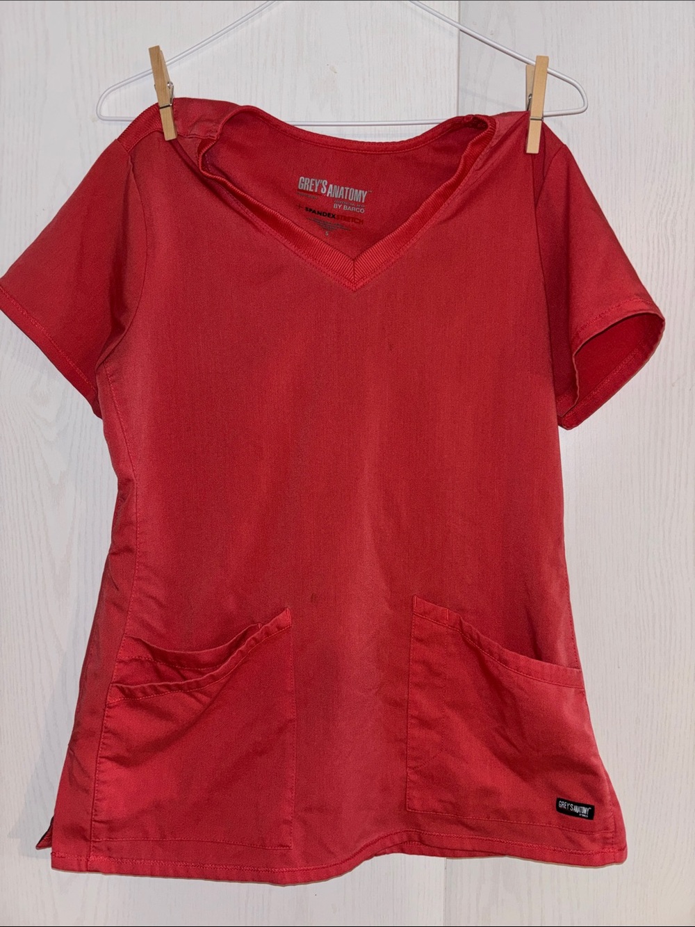 Grey's Anatomy Red V-Neck Short Sleeve Scrub Top
